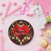 装飾フローラハートブラックレッド金ゴールドパーティー ペーパープレート (パーティー)