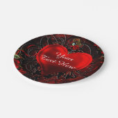 装飾フローラハートブラック&レッドパーティー ペーパープレート (アングル)