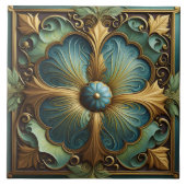 装飾フローラパネルターコイズ及び金ゴールド タイル (正面)