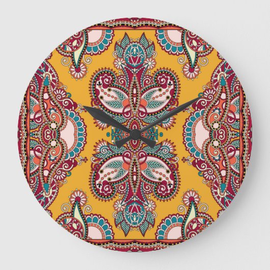 装飾フローラペイズリー伝統的: Bandanna ラージ壁時計 (正面)
