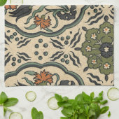 装飾フローラペルシアタイルデザイン キッチンタオル (折り畳み)