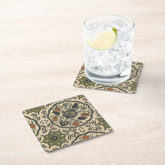 装飾フローラペルシアタイルデザイン スクエアペーパーコースター (インサイチュ)
