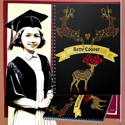 装飾フローラモチーフ鹿ファミリーinスクール ノートブック