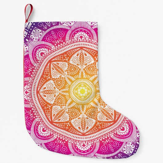 装飾フローラ曼荼羅：カラフルヴィンテージ。 スモールクリスマスストッキング (正面)