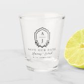 装飾フローラ結婚のモノグラム日付の保存 ショットグラス (正面)