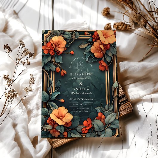 装飾フローラ結婚ズアールヌーボー 招待状