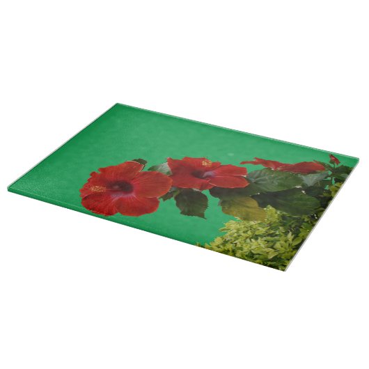 装飾フローラ赤ハイビスカス カッティングボード (角)