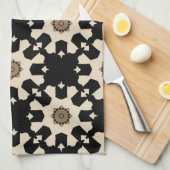 装飾ブラックとベージュの幾何学的パターン キッチンタオル (四つ折り)