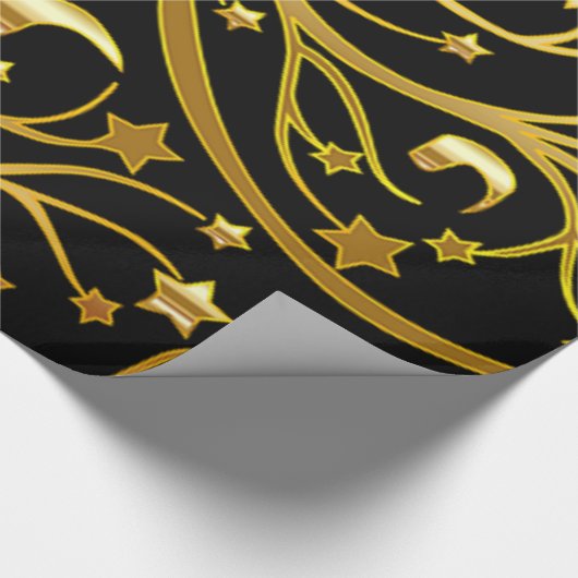 装飾ブラック金ゴールドルックシックなクリスマススター ラッピングペーパー (角)