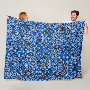 装飾ブルーデニムサテンマンダラキルトパターン フリースブランケット