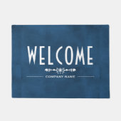 装飾ブルー社名、ようこそ ドアマット (正面)