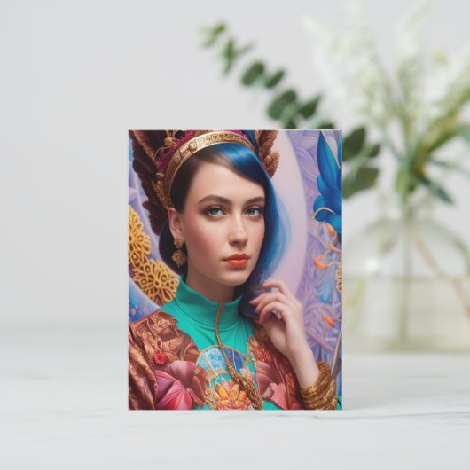 装飾プリンセス付きティール（緑がかった色） ポストカード (スタンド正面)