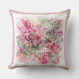 装飾ボーダーと様式化フローラ クッション