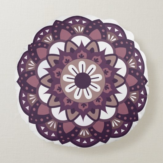 装飾マゼンタフラワー曼荼羅 ラウンドクッション (正面)