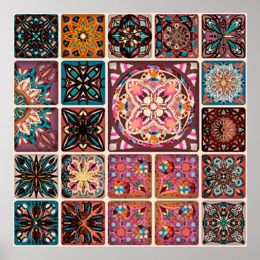 装飾マンダラのシームレスなパターン。ヴィンテージ ポスター (正面)