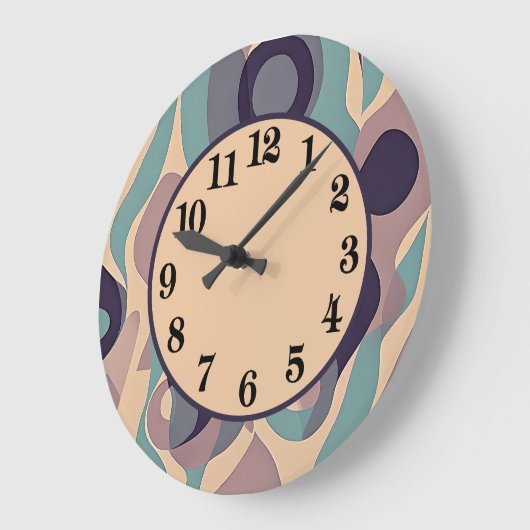 装飾ミュートされた紫と青の抽象芸術波 ラージ壁時計 (傾斜)