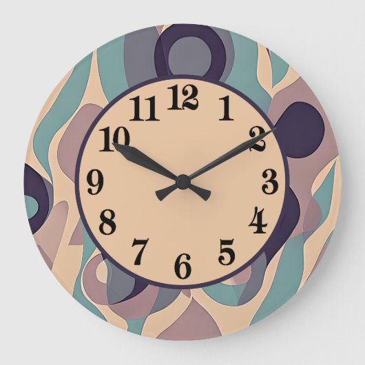 装飾ミュートされた紫と青の抽象芸術波 ラージ壁時計 (正面)