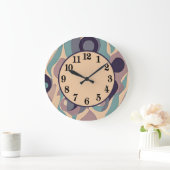 装飾ミュートされた紫と青の抽象芸術波 ラージ壁時計 (ホーム)