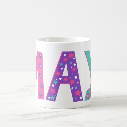 装飾メイ花スターピンク紫グラフィック コーヒーマグカップ (中央)