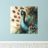 装飾モダンスタイリッシュ孔雀 キャンバスプリント (インサイチュ (ウッドフロア))