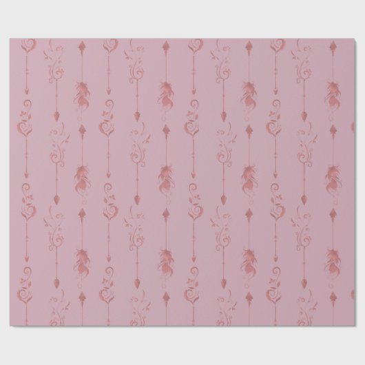 装飾モダンピンクの部族の羽毛誕生日 ラッピングペーパー (フラット)