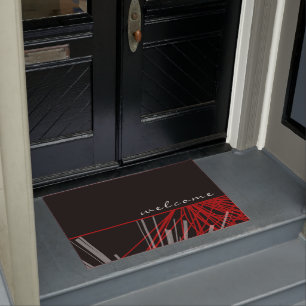 装飾モダン白黒&レッドウェルカム ドアマット