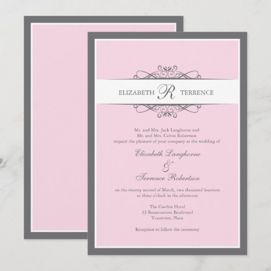 装飾モダン赤面結婚ズ 招待状 (正面/裏面)