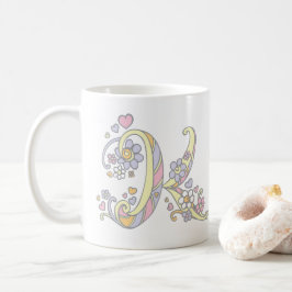 装飾モノグラムKハートと花マグカップ コーヒーマグカップ