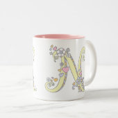 装飾モノグラムNハート花アートマグ ツートーンマグカップ (正面右)