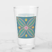 装飾モロッコ花タイルティール(緑がかった色)レモンとピンク タンブラーグラス (裏面)