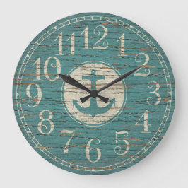 装飾ユニークいかり航海のヴィンテージ木材 ラージ壁時計