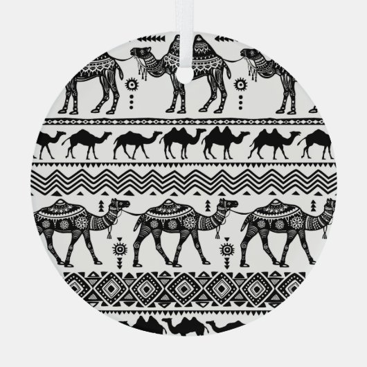 装飾ラクダのシームレスパターンデザイン ガラスオーナメント (裏面)