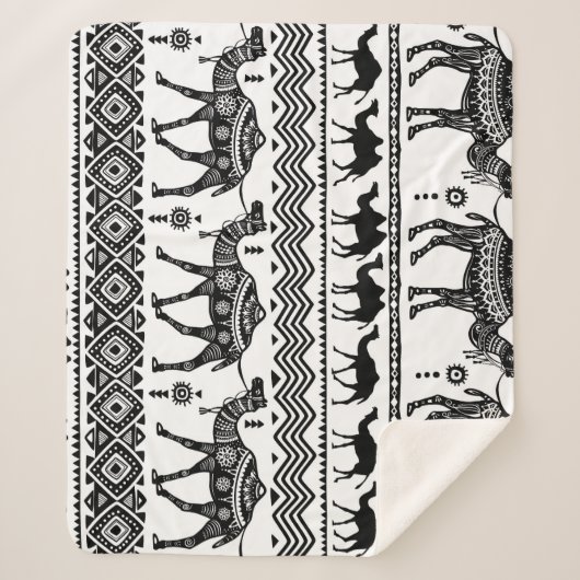 装飾ラクダのシームレスパターンデザイン シェルパブランケット (正面)