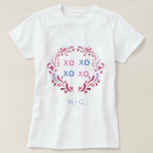 装飾リースハートXO XOバレンタインデー Tシャツ (デザイン正面)