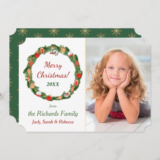 装飾リース写真テンプレートクリスマス シーズンカード (正面/裏面)