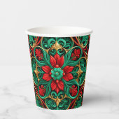 装飾レッドグリーンクリスマスホリデーカップ紙 紙コップ (正面)
