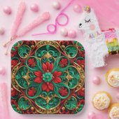 装飾レッドグリーンクリスマスホリデー紙プレート ペーパープレート (パーティー)