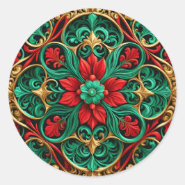 装飾レッドグリーンホリデーステッカー ラウンドシール