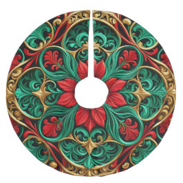 装飾レッドグリーンホリデーツリースカート ブラッシュドポリエステルツリースカート