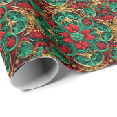 装飾レッドグリーンホリデーラッピング紙 ラッピングペーパー (ロールコーナー)