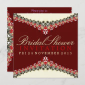 装飾レッドレースブライダルシャワーパーティの招待状 招待状 (正面/裏面)