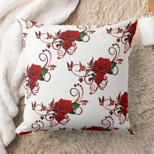 装飾レッドローゼパターン装飾用クッション クッション (ブランケット)