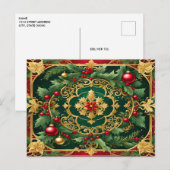 装飾レッド金ゴールドグリーンクリスマスホリデー ポストカード (正面/裏面)