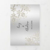 装飾ロマンチックなシルバーダマスクの結婚式 三つ折り招待状 (カバー)