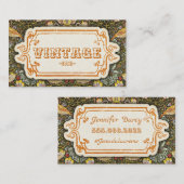 装飾ヴィンテージデザインの鳥とイチゴ 名刺 (正面/裏面)