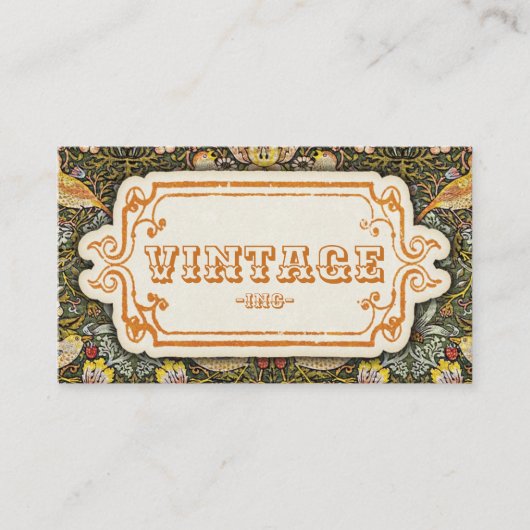 装飾ヴィンテージデザインの鳥とイチゴ 名刺 (正面)