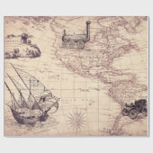 装飾ヴィンテージマップ、レトロワールドマップパターン ラッピングペーパー (フラット)