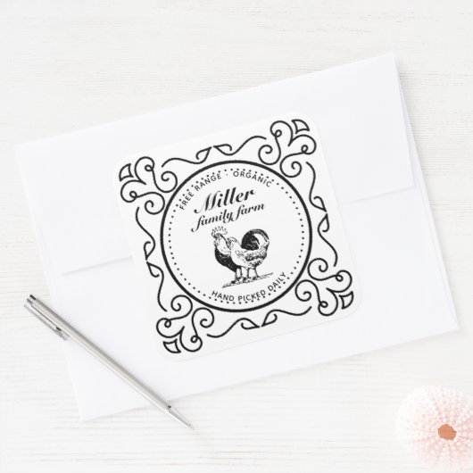 装飾ヴィンテージ縁ど家養鶏場 スクエアシール (封筒)