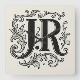 装飾付きイニシャル J.R スクエア壁時計