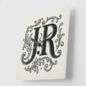装飾付きイニシャル J.R スクエア壁時計 (傾斜)